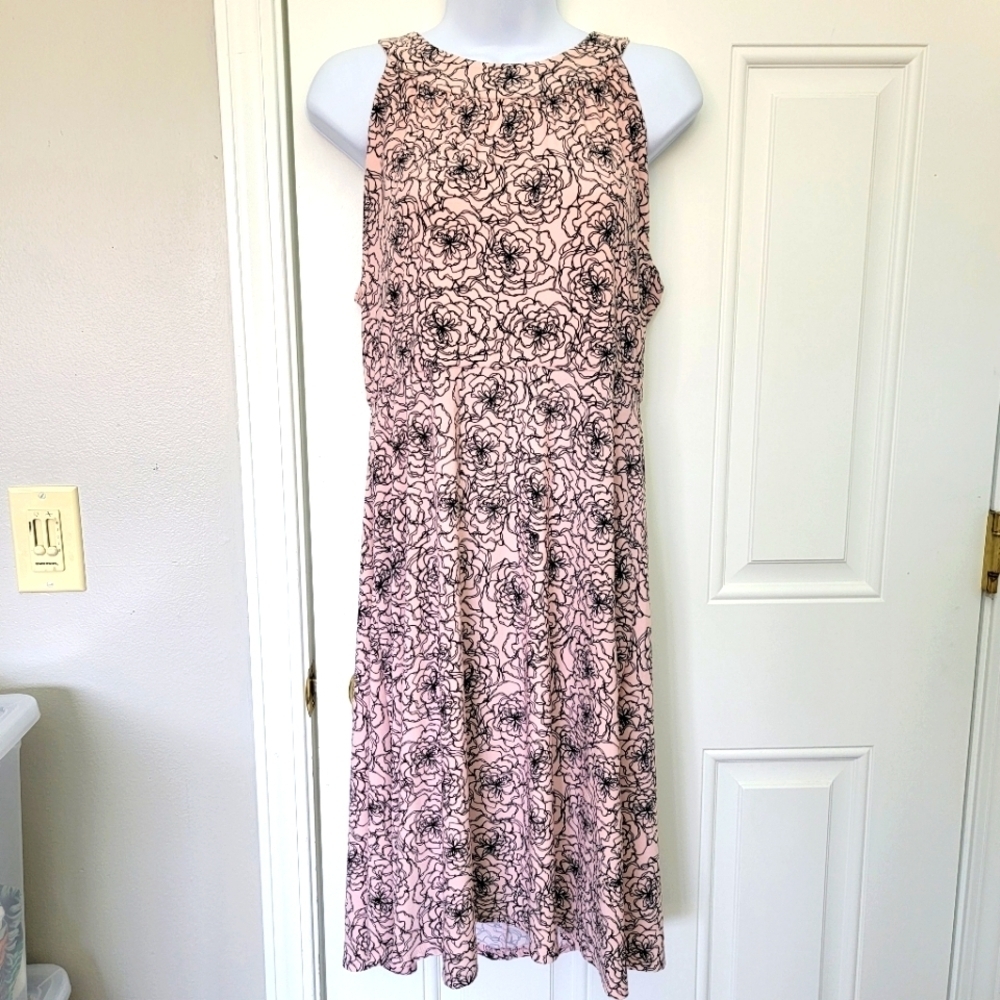 Tommy Hilfiger Halter Neck Sleeveless Rayon Pink Black Floral Dress Size 8